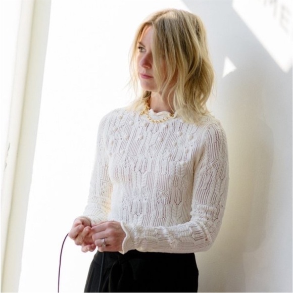 Ulla Johnson Celeste Pointelle Pullover Knit Cream Popcorn Sweater Size XS Petit - Picture 4 of 17